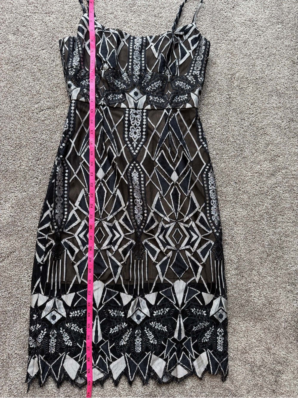 BCBGMaxAzria Black and Silver Metallic Geometric Lace Midi Dress - Picture 14 of 15